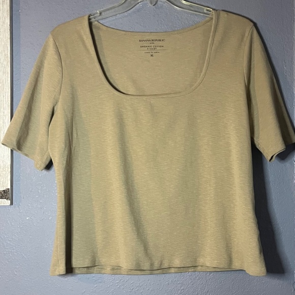 Banana Republic Square Neck Top Women’s XL Organic Cotton T-Shirt Tan Scoop - Picture 2 of 8